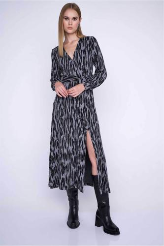 'ALE γυναικείο midi φόρεμα με animal print - 82098829 Ανθρακί M